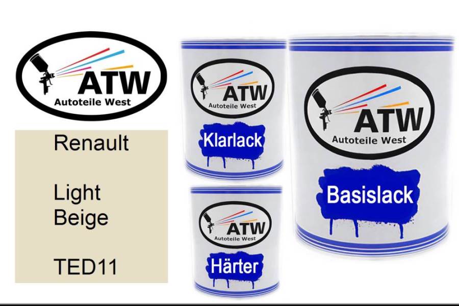 Renault, Light Beige, TED11: 1L Lackdose + 1L Klarlack + 500ml Härter - Set, von ATW Autoteile West.